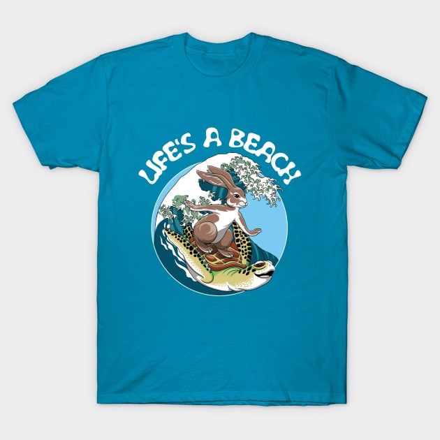 Surfing turtle and Rabbit - Life's a beach T-Shirt by TMBTM